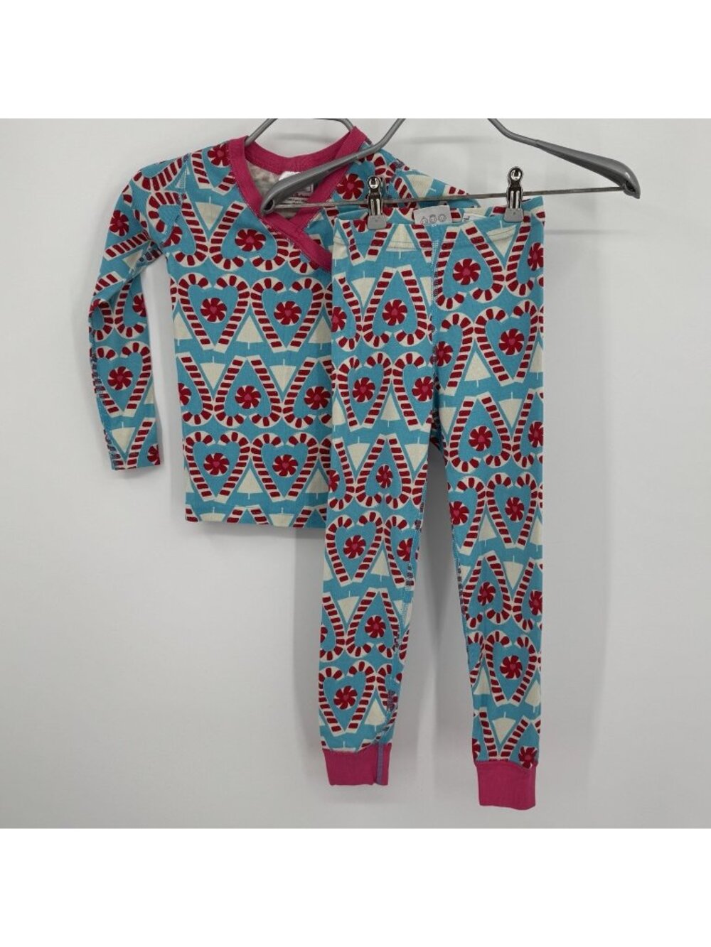 Hanna Andersson Girl's Blue Candy Cane Long Johns Pajama Set with Pants size
